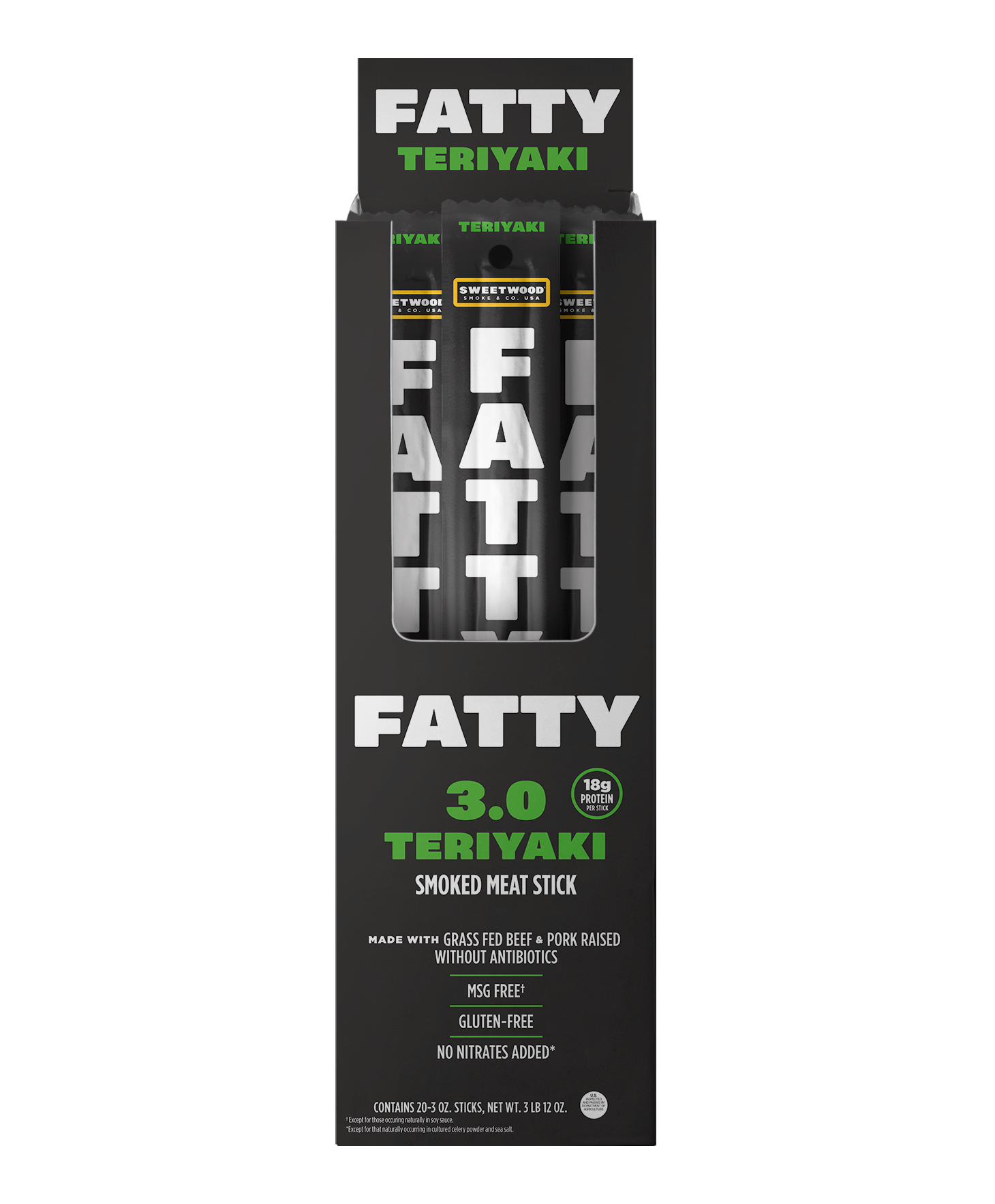 Fatty Meat Stick 3 oz Teriyaki Flavor Packaging shot